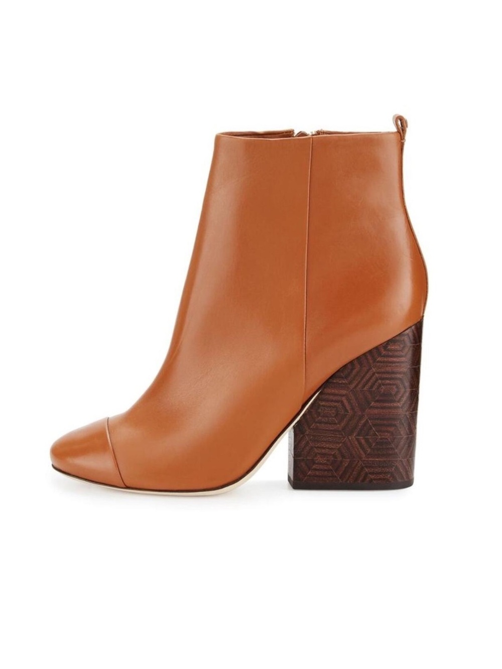 Tory Burch Grove Leather Block Heel Ankle Boot in Cognac